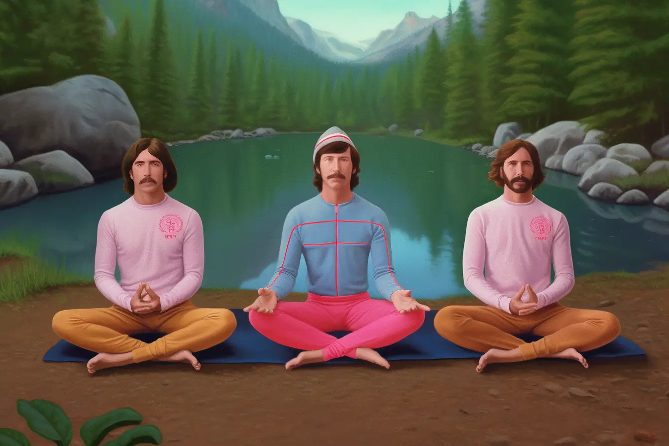 An illustration of 3 men doing yoga